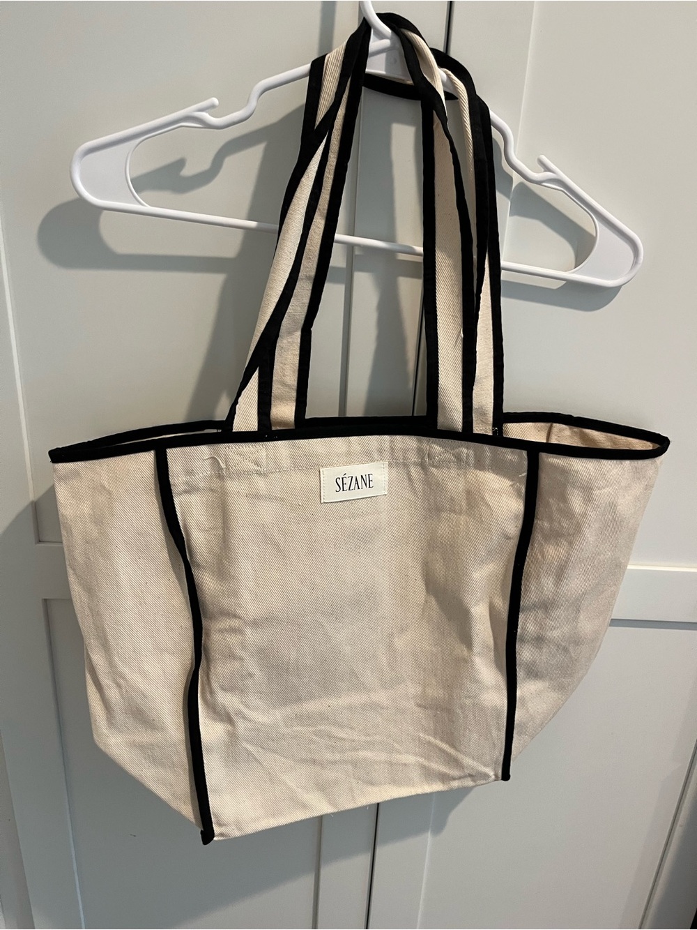 Limited Edition Sézane Ecru Canvas Tote with Black Trim